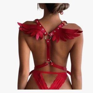 Red angel wings body harness